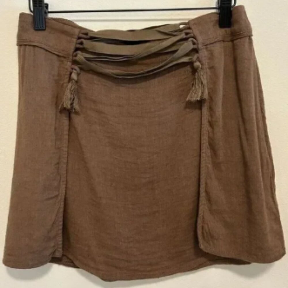 Free People Lace Tassel Brown Renaissance Boho Mini Skirt‎ Size XS